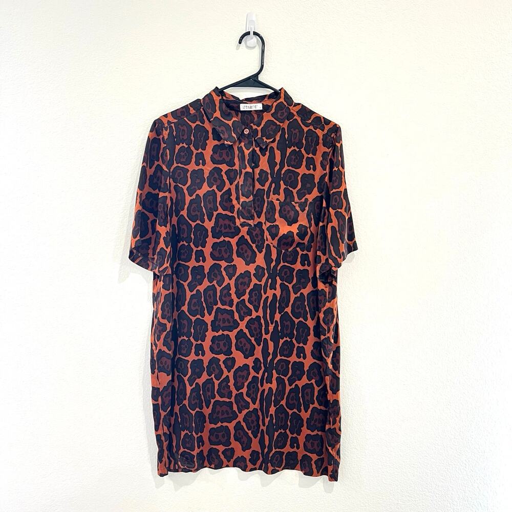 Equipment Femme Silk Leopard Print Short Sleeve Shirt Mini Dress Size Medium